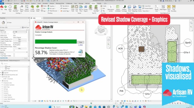 Calculate shadow coverage percentage + visual graphic of canopy shadow